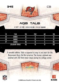 2008 Score #345 Aqib Talib Back