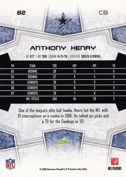 2008 Score #82 Anthony Henry Back