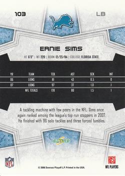 2008 Score #103 Ernie Sims Back
