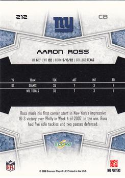 2008 Score #212 Aaron Ross Back
