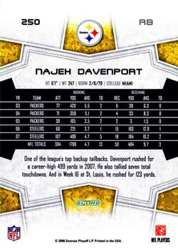 2008 Score #250 Najeh Davenport Back