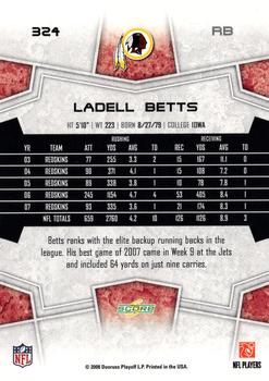 2008 Score #324 Ladell Betts Back