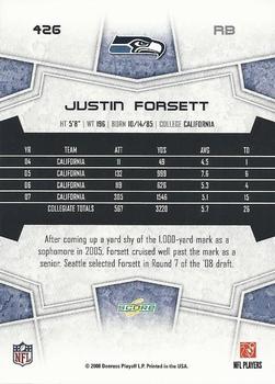 2008 Score #426 Justin Forsett Back