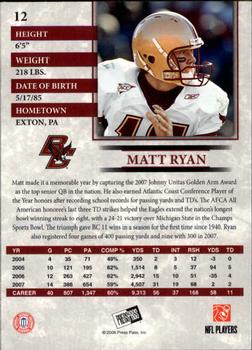 2008 Press Pass #12 Matt Ryan Back