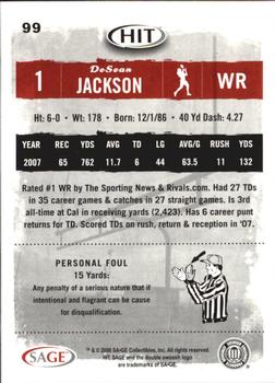 2008 SAGE HIT #99 DeSean Jackson Back