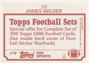 1986 Topps Stickers #18 James Wilder Back