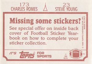 1986 Topps Stickers #23 / 173 Steve Young / Charles Romes Back