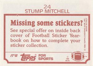1986 Topps Stickers #24 Stump Mitchell Back