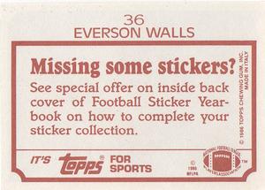 1986 Topps Stickers #36 Everson Walls Back