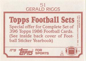 1986 Topps Stickers #51 Gerald Riggs Back