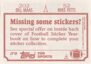 1986 Topps Stickers #52 / 202 Mike Pitts / Bill Maas Back
