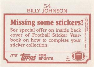 1986 Topps Stickers #54 Billy Johnson Back