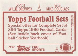 1986 Topps Stickers #93 / 243 Mike Douglass / Willie Drewrey Back