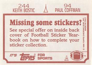 1986 Topps Stickers #94 / 244 Paul Coffman / Keith Bostic Back