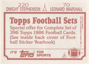 1986 Topps Stickers #70 / 220 Leonard Marshall / Dwight Stephenson Back