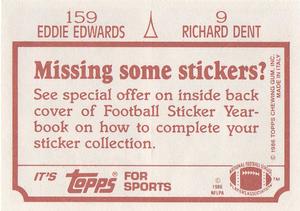 1986 Topps Stickers #9 / 159 Richard Dent / Eddie Edwards Back