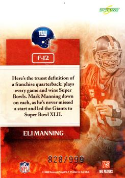 2008 Score - The Franchise #F-12 Eli Manning Back