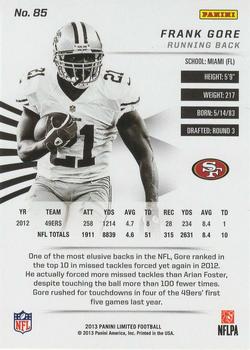 2013 Panini Limited #85 Frank Gore Back