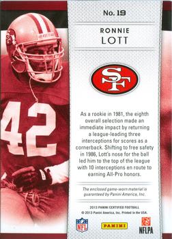 2013 Panini Certified - Fabric of the Game Team Die Cut #19 Ronnie Lott Back