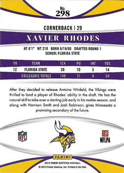 2013 Panini Certified - Mirror Red #298 Xavier Rhodes Back