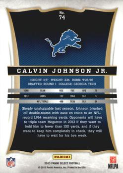 2013 Panini Select #74 Calvin Johnson Back