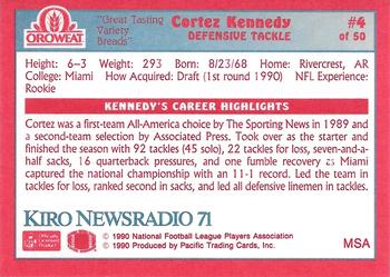 1990 Pacific Oroweat Seattle Seahawks #4 Cortez Kennedy Back