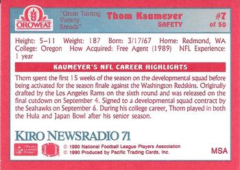 1990 Pacific Oroweat Seattle Seahawks #7 Thom Kaumeyer Back