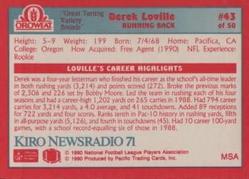 1990 Pacific Oroweat Seattle Seahawks #43 Derek Loville Back