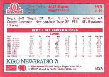 1990 Pacific Oroweat Seattle Seahawks #49 Jeff Kemp Back