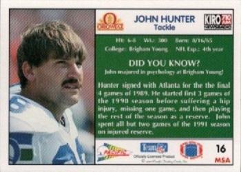 1992 Pacific Oroweat Seattle Seahawks #16 John Hunter Back
