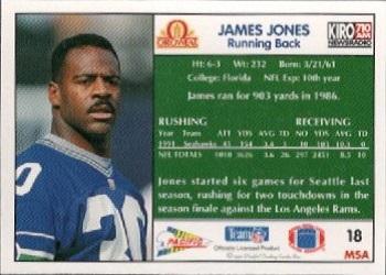 1992 Pacific Oroweat Seattle Seahawks #18 James Jones FB Back