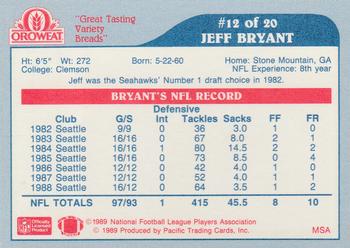 1989 Pacific Oroweat Seattle Seahawks #12 Jeff Bryant Back