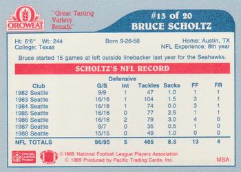 1989 Pacific Oroweat Seattle Seahawks #13 Bruce Scholtz Back