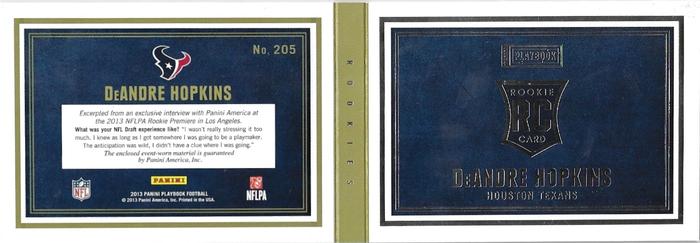 2013 Panini Playbook - Rookies Booklet Silver #205 DeAndre Hopkins Back