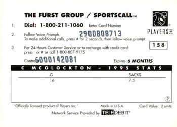 1996 Sportscall Phone Cards #158 Chester McGlockton Back