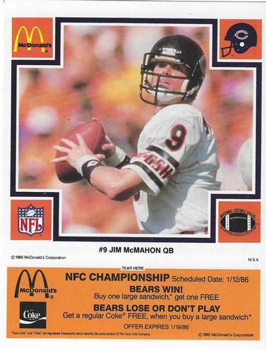 1985 McDonald's Chicago Bears #NNO Jim McMahon Front