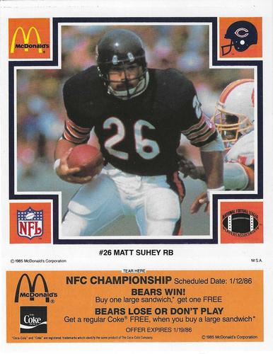 1985 McDonald's Chicago Bears #NNO Matt Suhey Front