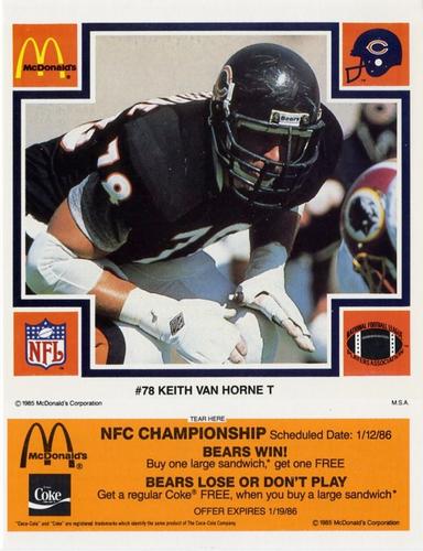 1985 McDonald's Chicago Bears #NNO Keith Van Horne Front