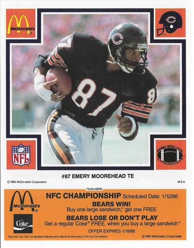 1985 McDonald's Chicago Bears #NNO Emery Moorehead Front