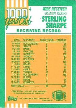 1990 Topps - 1000 Yard Club #4 Sterling Sharpe Back