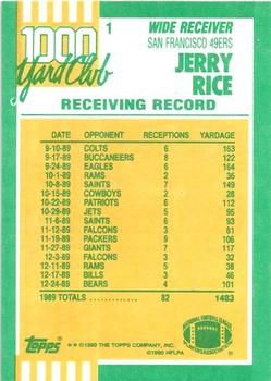 1990 Topps - 1000 Yard Club #1 Jerry Rice Back
