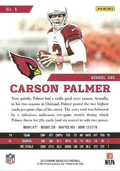 2013 Panini Absolute - Retail #1 Carson Palmer Back