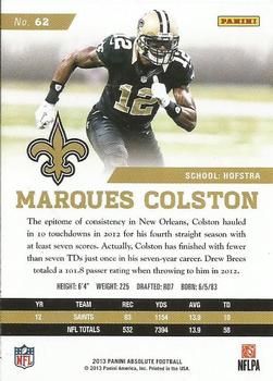 2013 Panini Absolute - Retail #62 Marques Colston Back