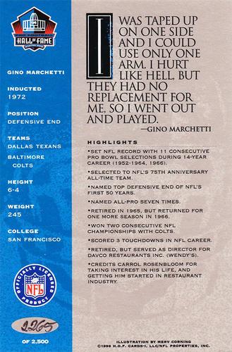 1998 Ron Mix HOF Autographs - Platinum #NNO Gino Marchetti Back