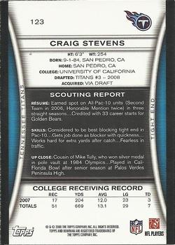 2008 Bowman #123 Craig Stevens Back