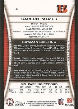 2008 Bowman #4 Carson Palmer Back