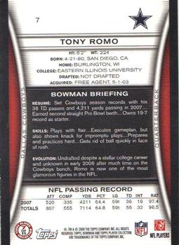 2008 Bowman #7 Tony Romo Back