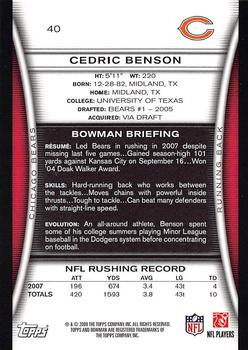 2008 Bowman #40 Cedric Benson Back