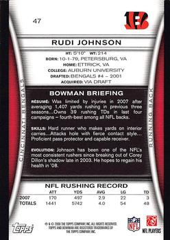 2008 Bowman #47 Rudi Johnson Back
