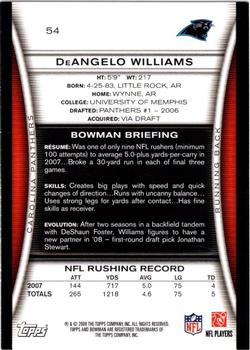 2008 Bowman #54 DeAngelo Williams Back